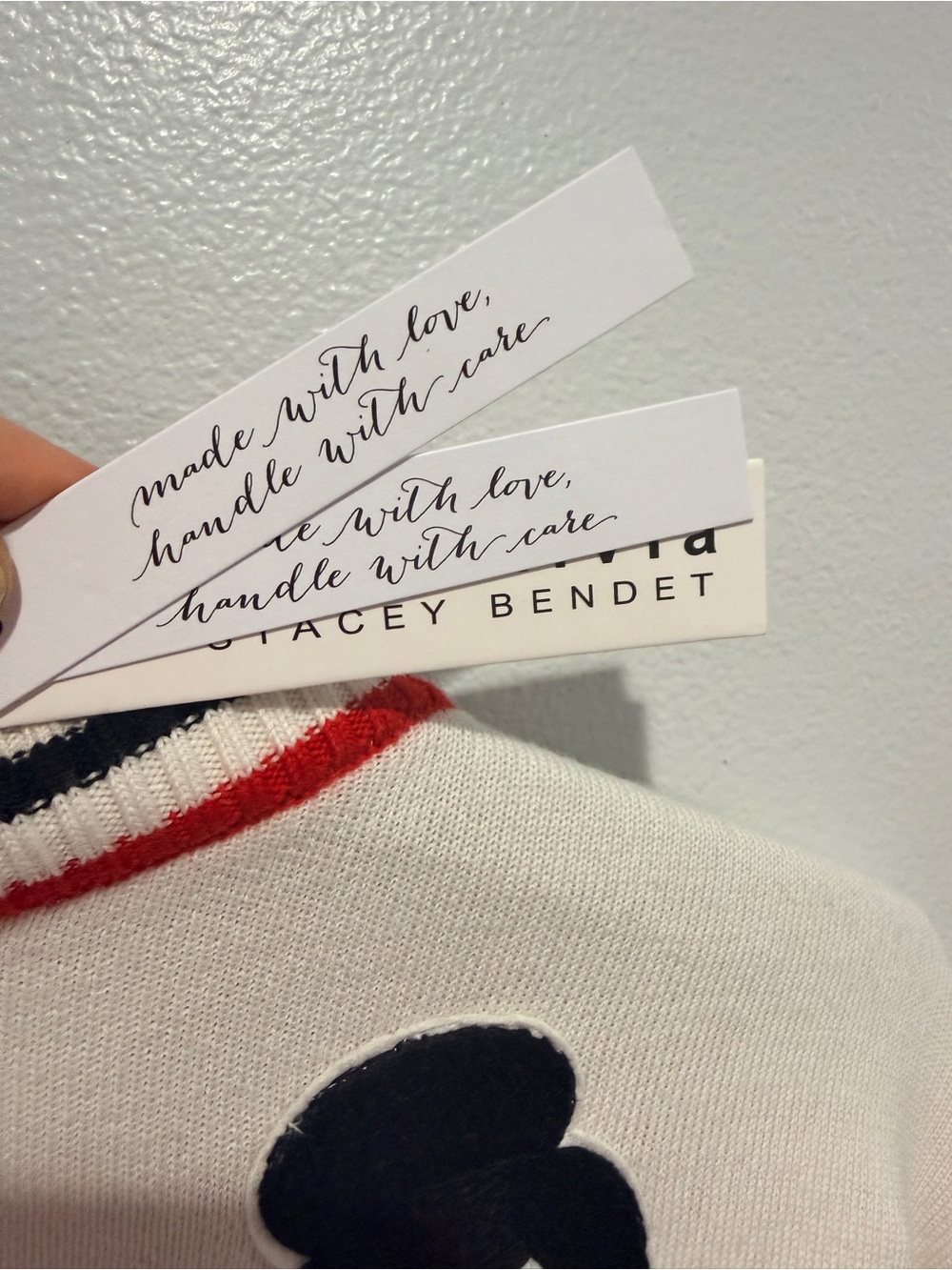Alice & Olivia Graphic Cardigan Sweater with Red Trim - Picture 5 of 7